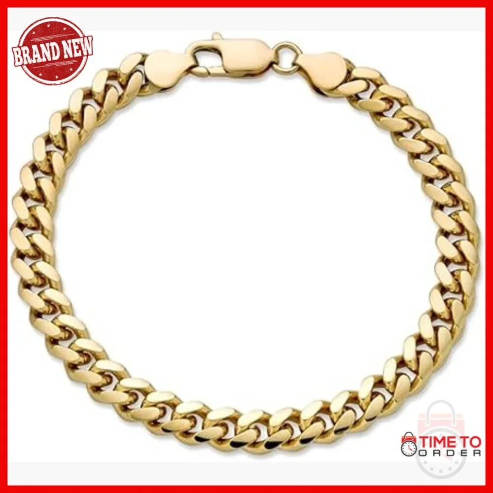 14K Solid Gold Miami Cuban Curb Bracelet 4.5mm-6.0mm Unisex Luxury